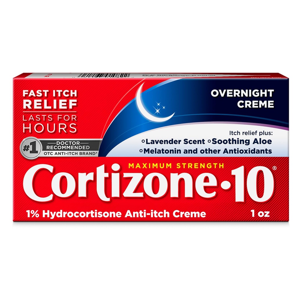 Cortizone-10 Maximum Strength Overnight Itch Relief Cream, 1% Hydrocortisone, Fast-Acting, Lavender Scented Anti-Itch Cream for Bug Bites, Rash, Eczema, Psoriasis, Poison Ivy, Oak, Sumac, 1 oz