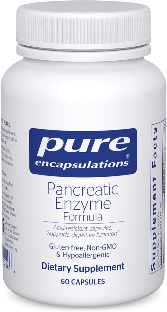 Pure Encapsulations Pancreatic Enzyme Formula - Enzymes Digestivos para la Digestión - Fortalece Gut Health* - Entrega dirigida cápsulas - Gluten Gratis &amp; No GMO - 60 cápsulas