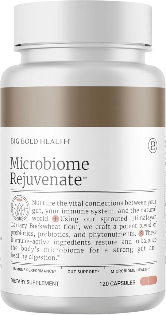 BIG BOLD HEALTH Microbiome Rejuvenate Prebiotic + Probiotic Supplement for Gut Health & Immune System Support - with Immune-Active Himalayan Buckwheat - Gluten-Free (120 Vegetarian Capsules)