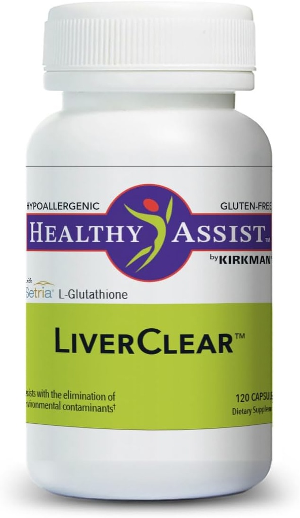 Suplemento de Kirkman LiverClear, 120 cápsulas, limpieza corporal con vitamina C, E, Selenium, Taurine, Curcumin, Milk Thistle, Glutathione, NAC & Calcium para apoyar las vías de limpieza natural del cuerpo