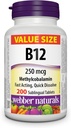 Webber Naturals Vitamina B12 250 mcg Metilcobalamina, 200 Tablas Sublinguales