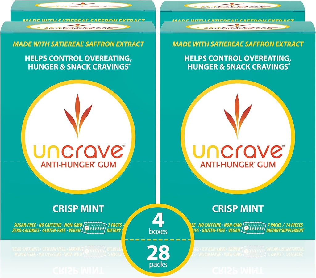 UnCrave Gum - Infundido con un extracto de Saffron 100% puro – Control Cravings - Mejorar el Mood - Vision Health – Crisp Mint (56 piezas)