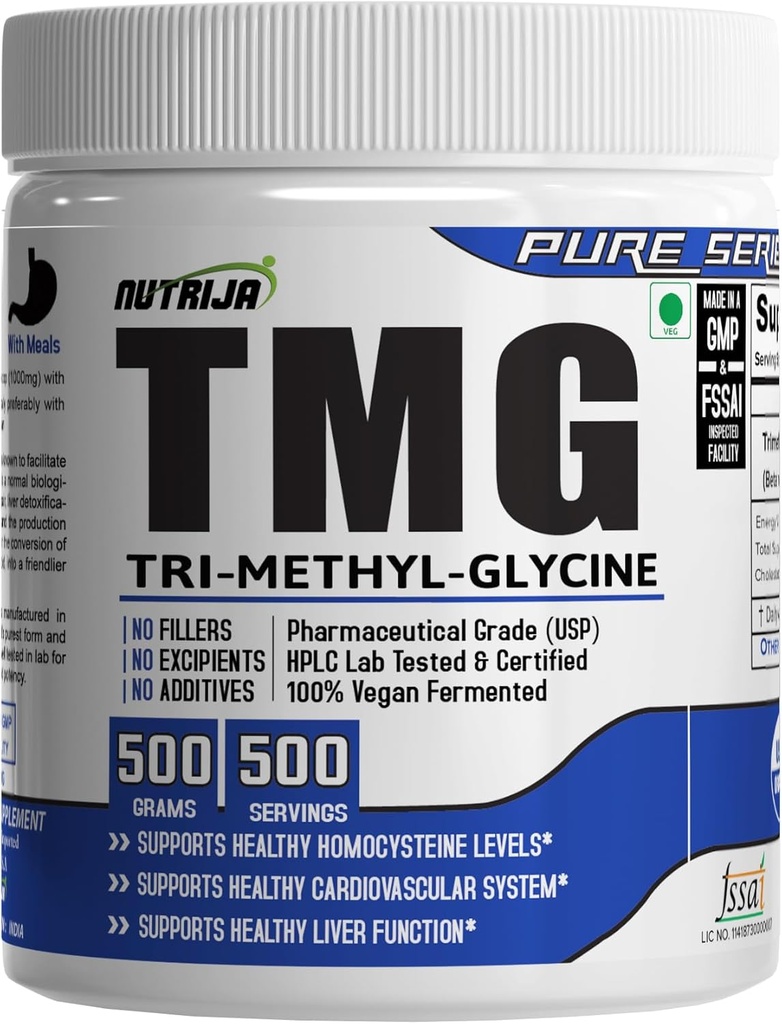 NutriJa-TRIMETHYLGLYCINE (TMG) (Betaine Anhydrous) (500 gramos)