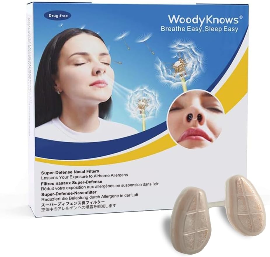 WoodyKnows 3 Filtros Nasal de Superdefensa con 24 Parejas de Filtros de Reemplazo, Alergias Estacionales y Ayuda de Contaminación Industrial (Narrow, Large, 3 Filtros+24 Reemplazamientos)