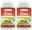 Mejor natural Zinc Suplemento como Zinc Gluconate 50mg 240 Tablets Pack de 2