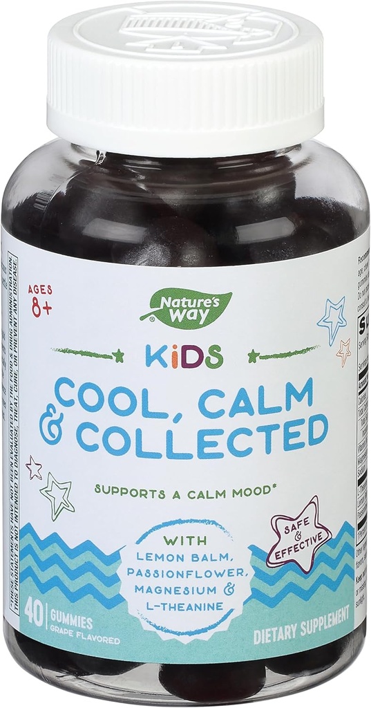 Camino de la Naturaleza Niños Cool &amp; Calm Gummies, Soporta un Mood Calma en Niños Edades 8+*, Limón Balm, Magnesio, Vitamina B6, L-Theanine, Grape Flavored, Vegetariano, 40 Conde (Packaging May Vary)