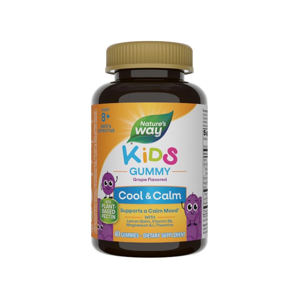 Camino de la Naturaleza Niños Cool &amp; Calm Gummies, Soporta un Mood Calma en Niños Edades 8+*, Limón Balm, Magnesio, Vitamina B6, L-Theanine, Grape Flavored, Vegetariano, 40 Conde (Packaging May Vary)