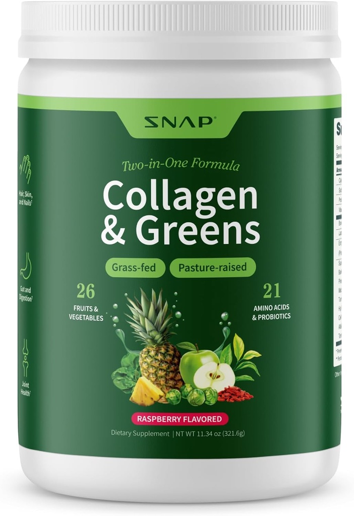 Complementos Super Verdes Polvo con Peptides Collagen, 26 Frutas y Verduras, Grass Fed, Verdes no GMO para el cabello, Skin, Nails & Joint Support, 11.34 oz, (30 Servings, 1 Month Supply)