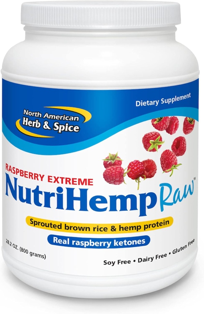 NORTH AMERICAN HERB &amp; SPICE NutriHemp Raw, Raspberry Extreme - 28.2 oz - Arroz marrón rociado &amp; Hemp Protein - con alta antioxidante, Ketone-Rich Raspberry Powder - Vegan, Non-GMO - 28 Servimientos