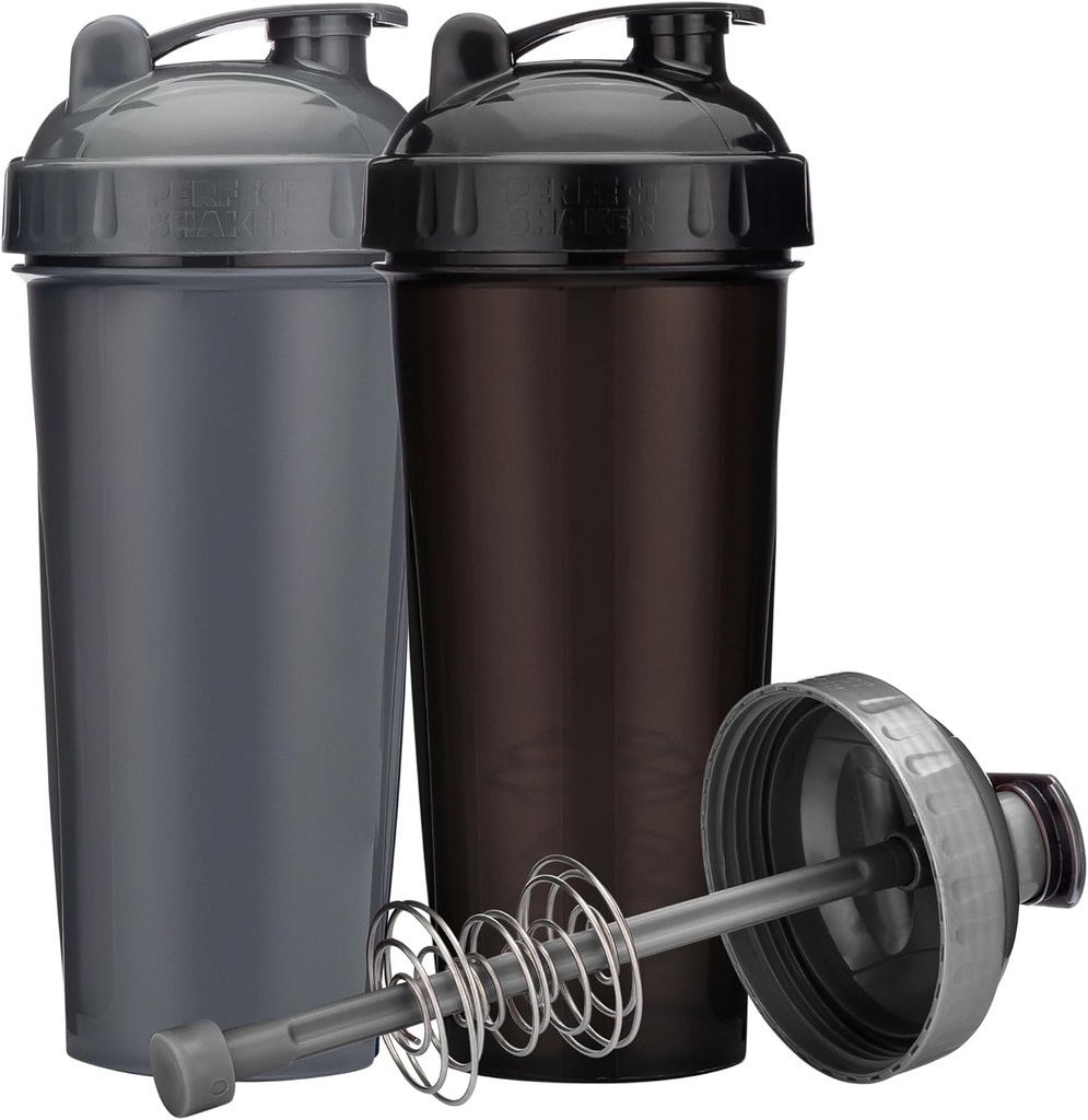 [2-Pack] 28-Ounce Shaker Bottle ◾ Protein Shaker Botella con Action-Rod Wire Mixer ← Shaker Cups son BPA Gratis y Dishwasher Safe ← Negro &amp; Gray