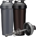 [2-Pack] 28-Ounce Shaker Bottle ◾ Protein Shaker Botella con Action-Rod Wire Mixer ← Shaker Cups son BPA Gratis y Dishwasher Safe ← Negro &amp; Gray