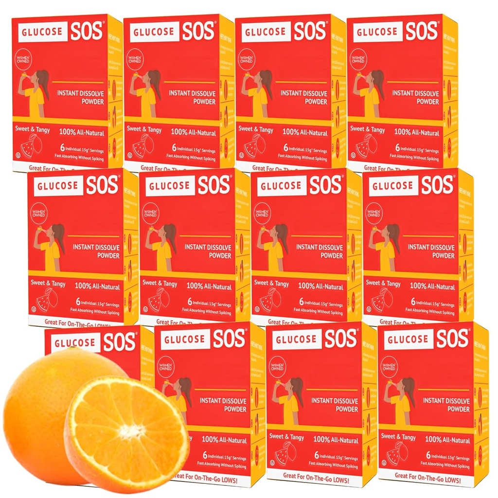 Glucose SOS Glucose Powder Packets with Natural Dextrose, Fast-Absorption Que instantáneamente disuelve en su boca sin agua necesitada, dulce &amp; Tangy 72 servidumbres