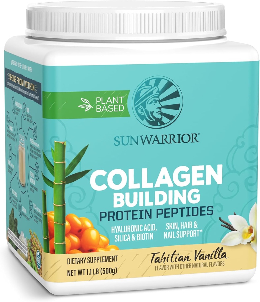 Vegan Collagen Protein Powder Planta-basada Ø Hialuronic Acid Minerals Biotin Soy Free Dairy Gluten Free NON-GMO ANTE Vanilla 20 Servings  Collagen Building Peptides by Sunwarrior