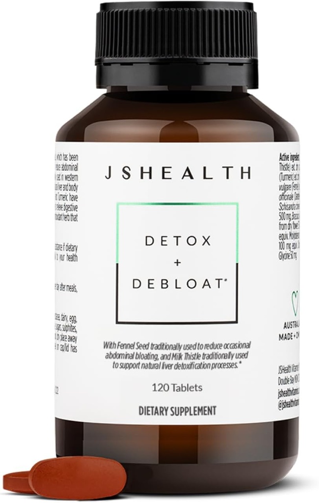 JSHealth Vitamins Detox and Debloat Liver Health Fórmula ← Liver Detox Pills ← Debloating Formula with Milk Thistle, Turmeric, Fennel ← Liver Cleanse Supplement (120 Tablets)