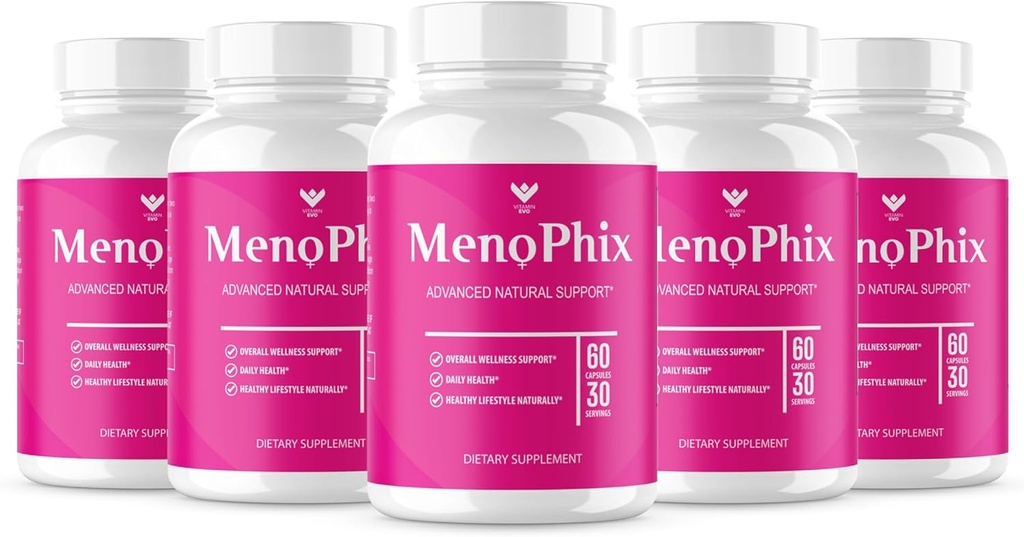 (5 PACK) MenoPhix Menopause Natural Support Capsules - Meno Phix Supplement, Meno Phix Menopause, MenoPhix Supplements for Women Natural Support, MenoPhix Reviews (300 cápsulas) 5 Month Supply