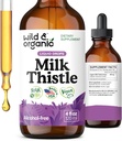 Wild & Organic Milk Thistle Liquid Drops - Liver Cleanse Detox - Silymarin Milk Thistle Supplement for Liver Support - Silybum Marianum Seed Extract Tincture - Vegan, Sugar & Alcohol-Free - 4 fl oz