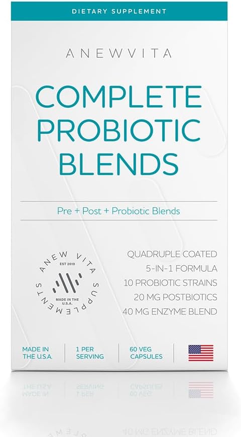 Blend Probiótico Completo: 5-en-1 Enzymes Digestivos, Zinc, Postbióticos, Prebióticos y Probióticos para Hombres Mujer, Provitalizar para Mujeres Digestivas " Salud Gut voca 10 Strains 20 Billion CFU, 60ct Softgels