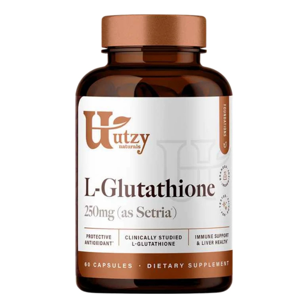 Utzy Naturals L-Glutathione Silencio Immune Health & Antioxidant Support Silencio Setria® 250mg Formulario reducido Glutathione ← High Absorption Silencio Made in The USA ← 60 Capsules