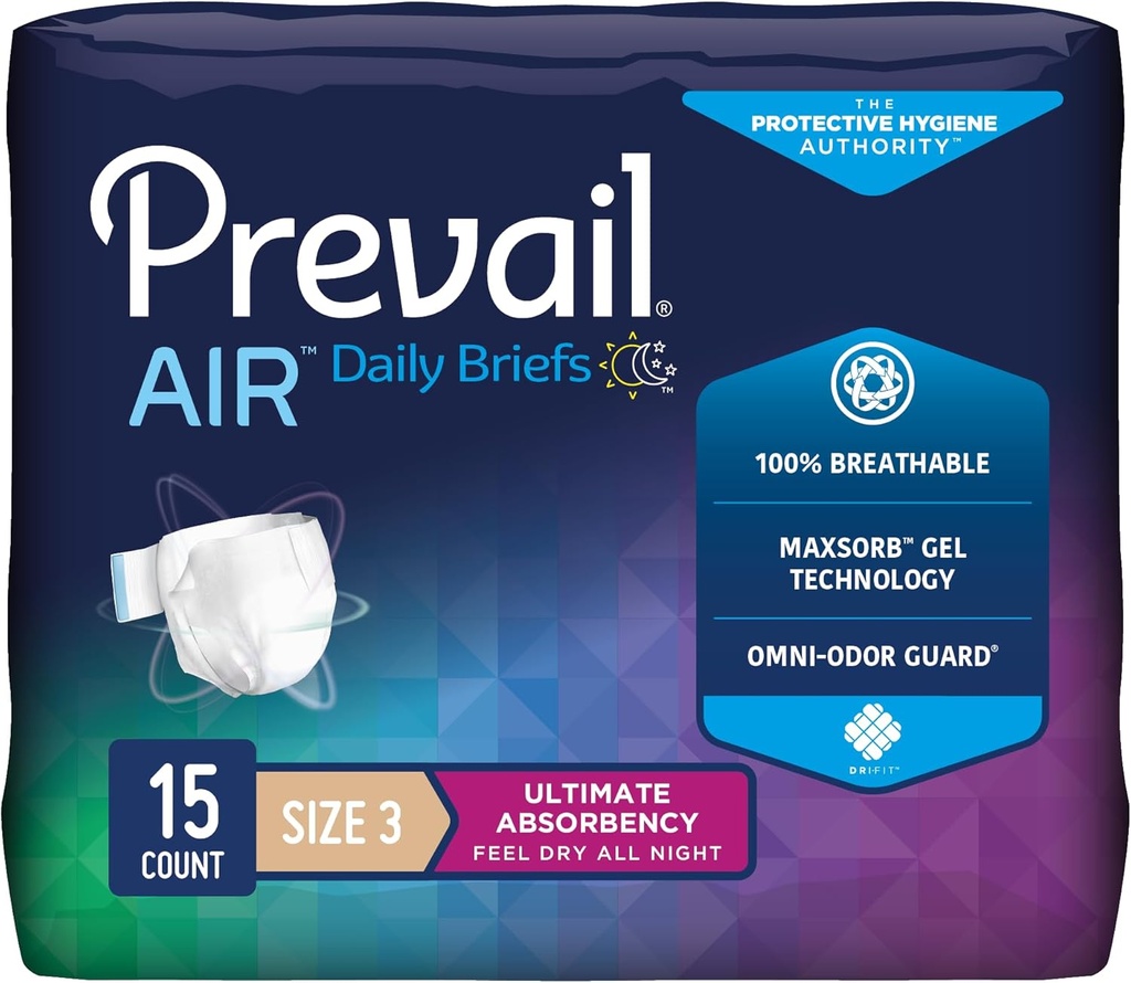 Prevail Breezers 360 Incontinence Briefs, Ultimate Absorbency, Tamaño 3, 15 Cuenta (Pack of 4)