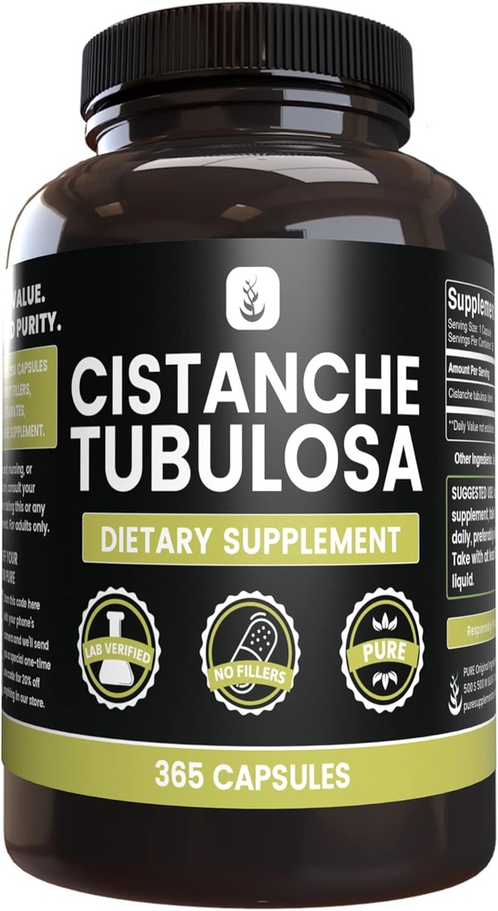 Ingredientes originales puros Cistanche Tubulosa (365 cápsulas) No hay magnesio ni artillería de arroz, siempre puro, lab Verified