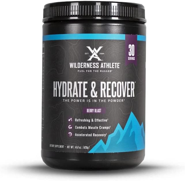 Wilderness Athlete - Hydrate & Recuperar ANTE Liquid Hydration Powder Electrolyte Drink Mix - Recover Faster with Bcaas - Hydrate Powder with 1000mg of Vitamin C - 30 Serving Tub (Berry Blast)