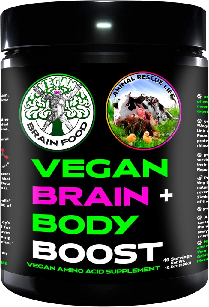 Vegan Brain & Body Boost: The Cherry On Top of A Plant-Based Lifestyle | Working Intelligence | Anti-Aging | Physical Fitness | Vegan Amino Acids - Creatine, Taurine & Beta Alanine | 40 Servings/300g