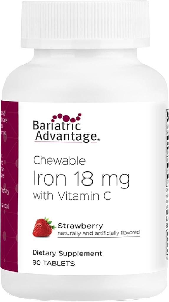 Bariatric Advantage Iron 18 mg con Vitamina C Chewable - Fresa - 90 Tabletas