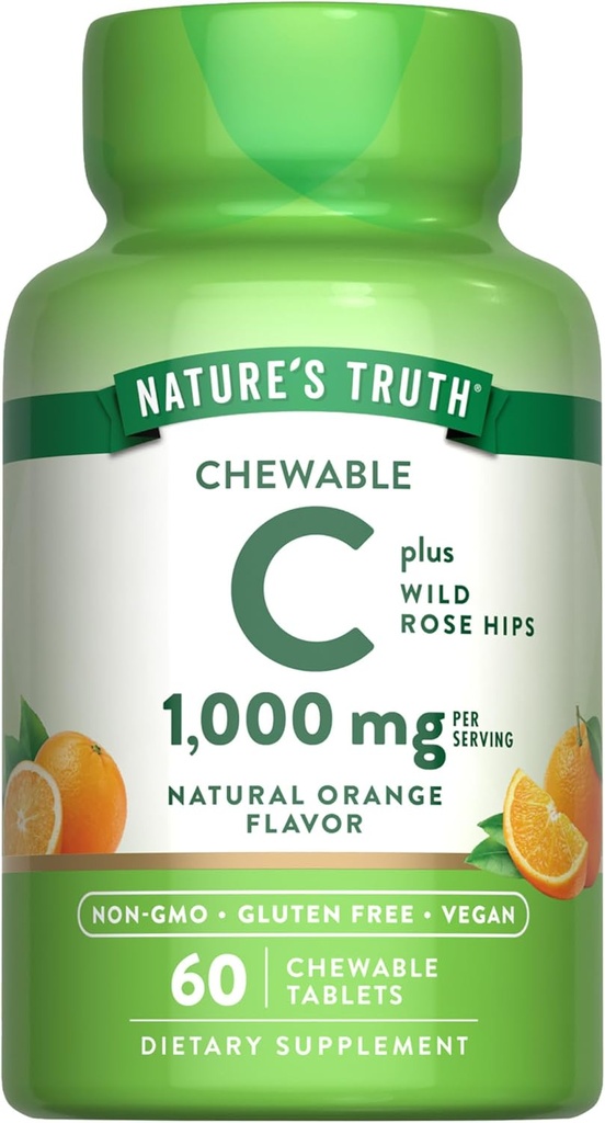Verdad Chewable Vitamina C con Rose Hips TENIDO 1000 mg TENED 60 Tablets TEN Vegan, Non-GMO & Gluten Free Supplement