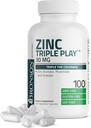 Bronson Zinc Triple Jugar 30 mg Triple Coverage Immune Support with Zinc Acetate, Picolinate & Orotate - Immune, Antioxidant & Skin Health Support - 100 Vegetarian Capsules