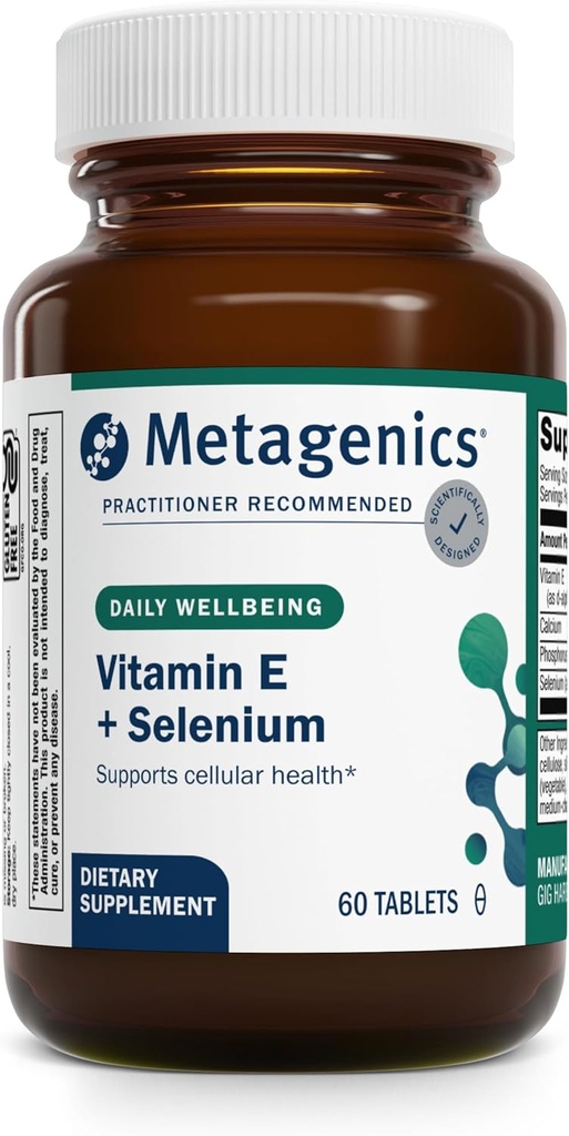 Metagenics E-400 Selenium Suplemento - Vitamina E " Selenium Antioxidant Fórmula con Calcio " Phosphorus - Apoyo Immune, Skin, Eye " Cellular Health* - Sin gluten, Vegetariano - 60 Tablets