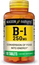 MASON NATURAL Vitamina B,1 Thiamine 250 mg, 100 Day Supply Dietary Supplement, Easy,to,Swallow Tablets, Support Energy Production &amp; Healthy Metabolism