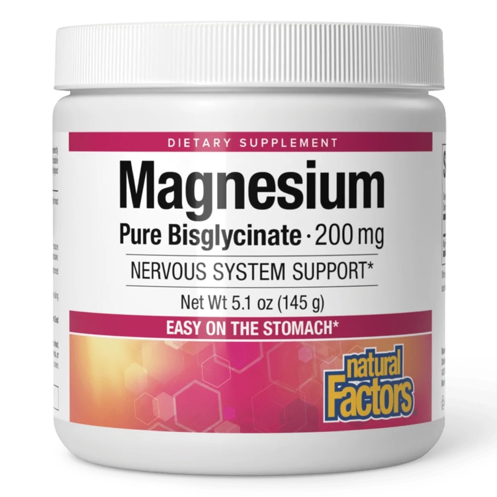 Factores naturales Pólvora Bisglycinate de Magnesio - Complemento de Apoyo a la Salud Integral - Suplemento de Magnesio Natural Soportes Bone Strength &amp; Health - 5.1 oz (50 Servimientos)