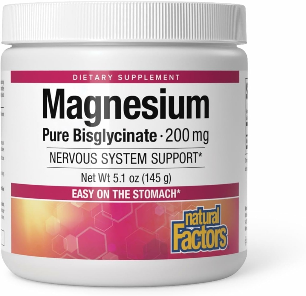 Natural Factors Magnesium Bisglycinate Powder - Whole-Body Health Support Supplement - Natural Magnesium Supplement Supports Bone Strength & Health - 5.1 oz (50 Servings)