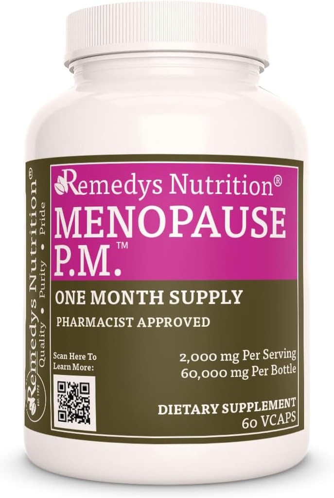 Menopause de Nutrición de Remedy P.M.TM peru 1,000 mg, 60 cápsulas veganas suplemento dietético de hierbas