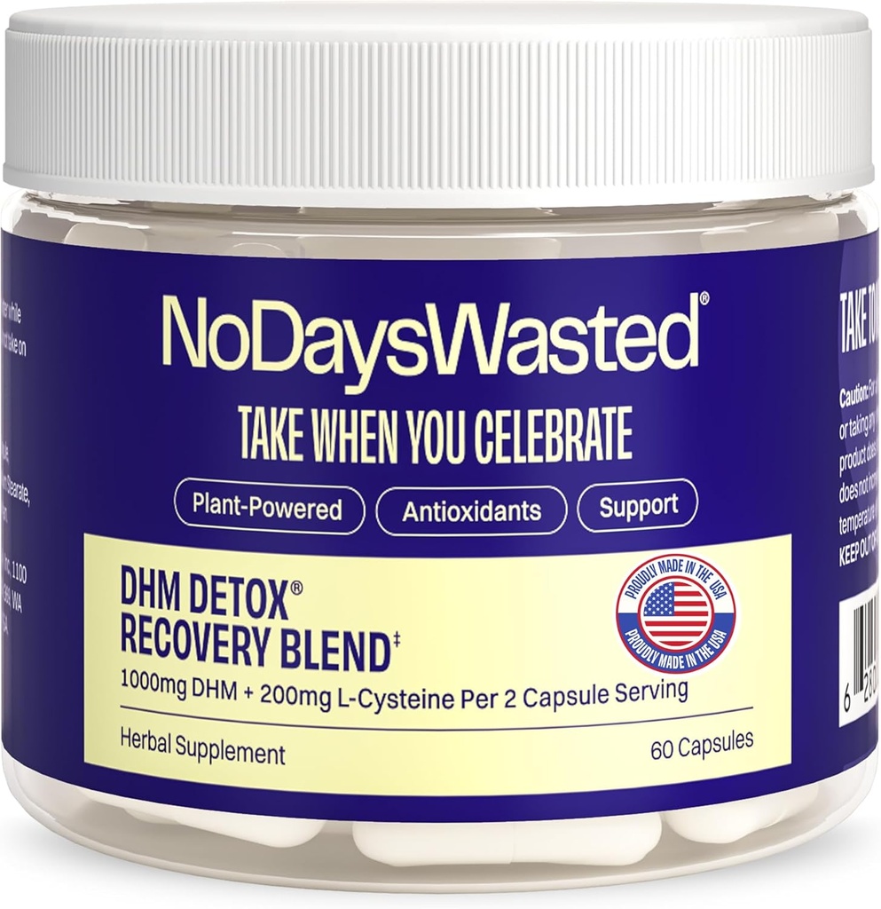 No Days Wasted DHM Detox, 60 Capsules (30 Servings) - Jar - Take During Evening for Better Next Day and Recovery