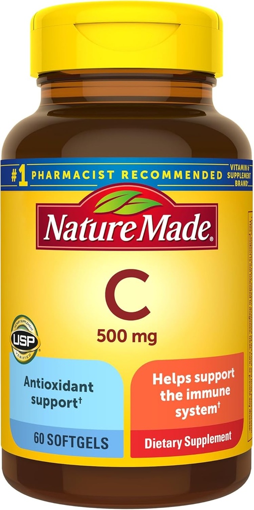 Nature Made Vitamin C 500 mg, Dietary Supplement for Immune Support, 60 Softgels, 60 Day Supply