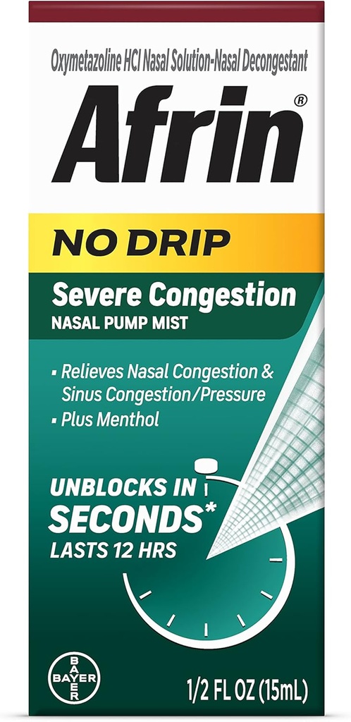 Afrin No Drip Severe 12 horas Nasal Decongestant Pump Mist - 0,5 onzas