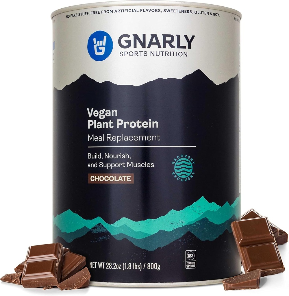 Gnarly Nutrition Vegan Plant Protein – Chocolate Vegan Protein Powder, NSF Sport Certified – Meal Replacement, Daily Nutritional Boost – Lactose Free Powder – Chocolate, 28.2 oz