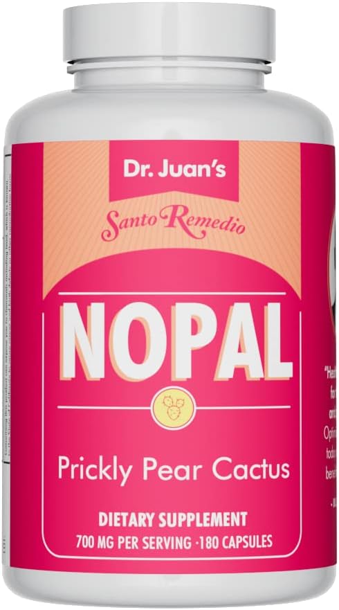Santo Remedio Nopal, Azúcar y Gluten Suplemento dietético gratuito, Prickly Pear Cactus Suplemento dietético, 700 mg, 180 cápsulas, 90 piezas por contenedor