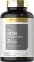 Carlyle Easy Iron Supplement for Women and Men TEN 28mg TEN 300 Capsules TEN como Ferrous Bisglycinate TEN Non-GMO y Gluten Free