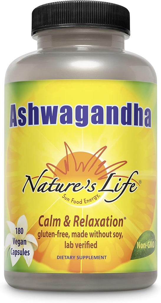 Vida de la naturaleza Ashwagandha capsules 2,100 mg, Puro Ashwagandha Extracto de Relajación, Socorro de estrés ocasional y Apoyo al sueño, Suplementos Vegan Ashwagandha, 45 Servimientos, 180 cápsulas
