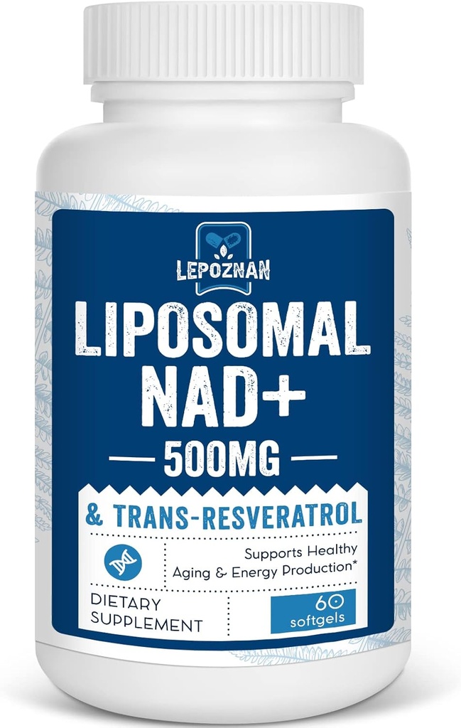 Liposomal NAD + 500 mg + Trans-Resveratrol 300 mg, Absorción Superior Verdadera Suplemento NAD Eficiente para el Metabolismo de Energía Celular & ADN Reparación, 60 Softgels