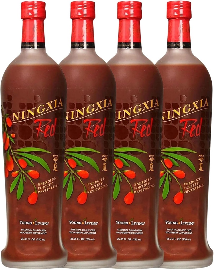 Young Living NingXia Red Antioxidant Drink | 25.35 fl oz | Superfruit Supplement with Wolfberry, Blueberry, Pomegranate, Orange, Lemon & Yuzu Essential Oils | 4 Pack