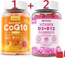 NEVISS Sugar-Free CoQ10-250mg Filled Gummies,60Cts + Vegan Vitamin D3 5000IU & Methyl B12 1000mcg Gummies, 120Cts
