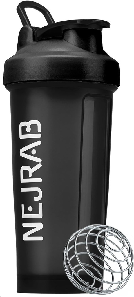 Protien Shaker Bottle con Wire Whisk Ball, Blender Bottles para Protien Mixes, Protein Shaker Cup, 28 onzas, Protein Shaker Bottle, Protein Shake Bottle (Black), Medium, NJB 28-Oz