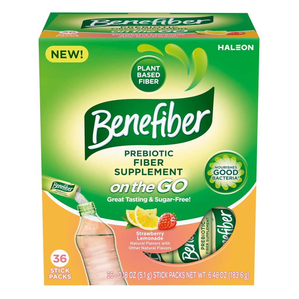 Benefiber Fiber Suplemento, Strawberry Lemonade, On The Go Stick Packs, 36 Cuenta