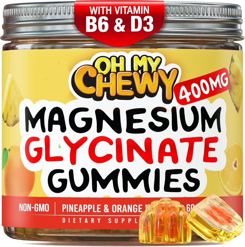 Center-Filled Magnesium Glycinate Gummies 400MG - High Absorption for Kids, Teens & Adults - Supplement for Sleep, Calm & Muscle Relaxation with B6 & D3 - Gluten Free & Vegan Friendly - 120 Count