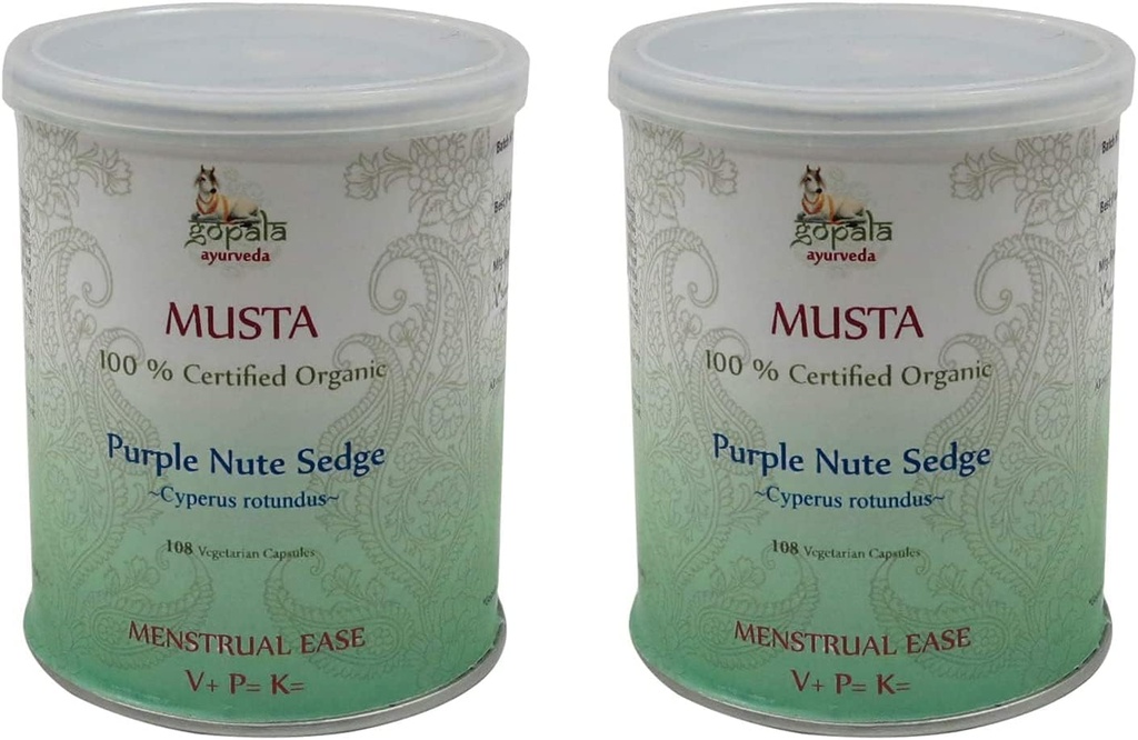 GOPALA AYURVEDA MUSTA Capsules (USDA Certified Organic) Ayurvedic Herb Cyperus rotundus - 108 Vcaps of 500mg Cada (Pack of 2)