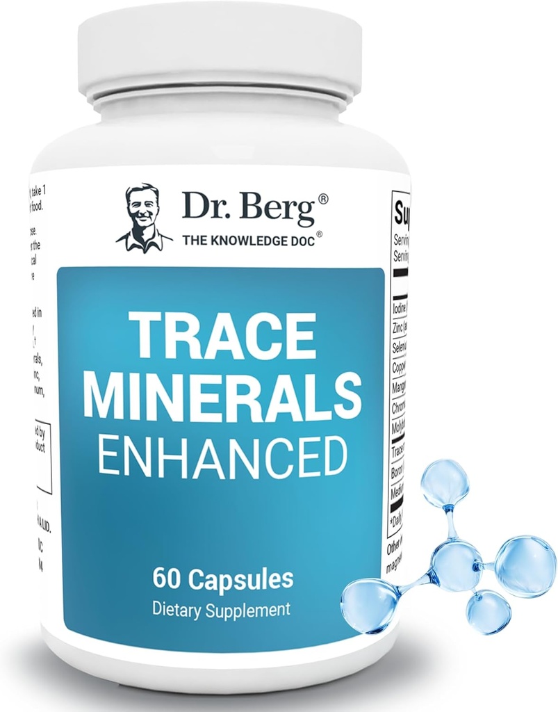 Dr. Berg Trace Minerals Complejo mejorado - Completo con 70+ Minerales incluyendo 10 mg de Zinc - Suplemento dietético - 60 cápsulas
