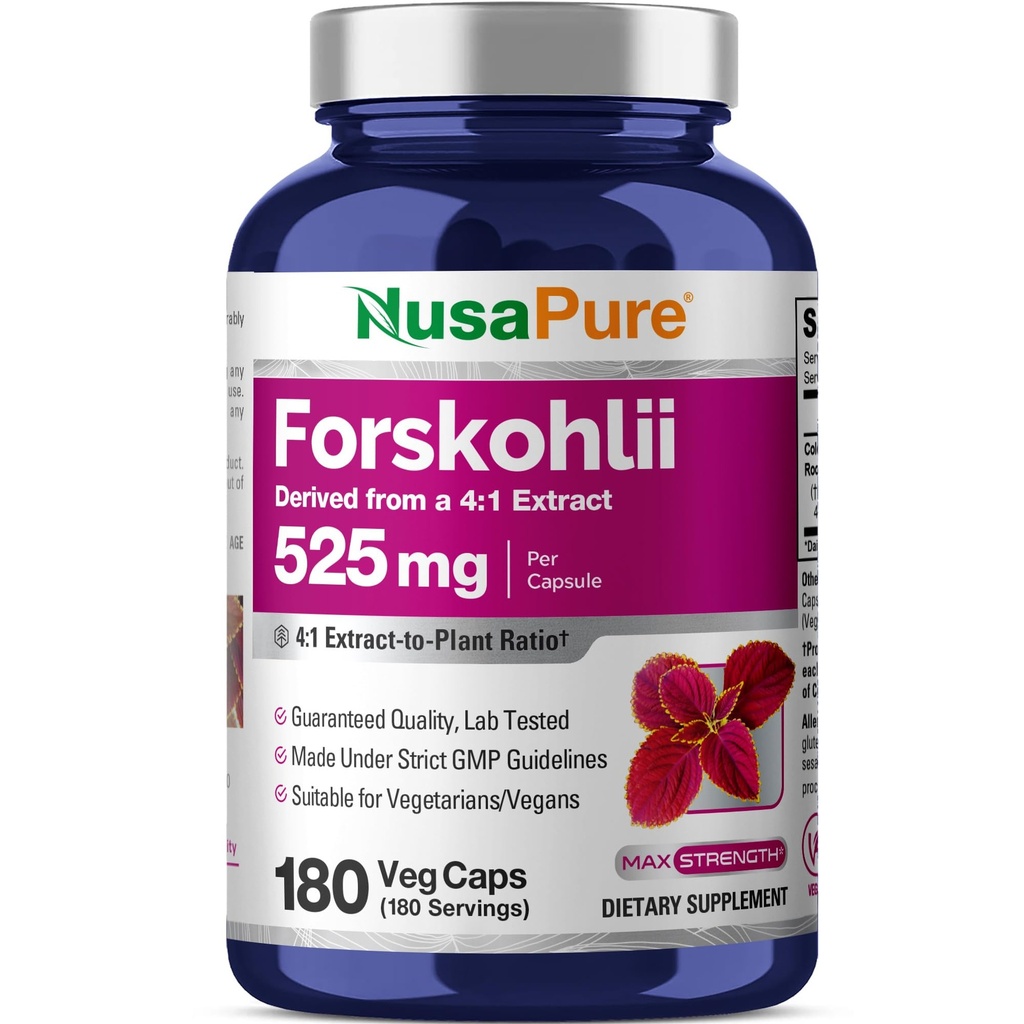 NusaPure Forskohlii 4:1 Extracto, 525 mg Equivalente a 21,00 mgper Veggie Caps - 180 Capsules (No-GMO, Gluten Free)